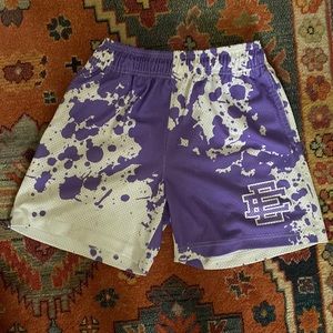 EE Eric Emanuel Purple Paint Spill Shorts SMALL